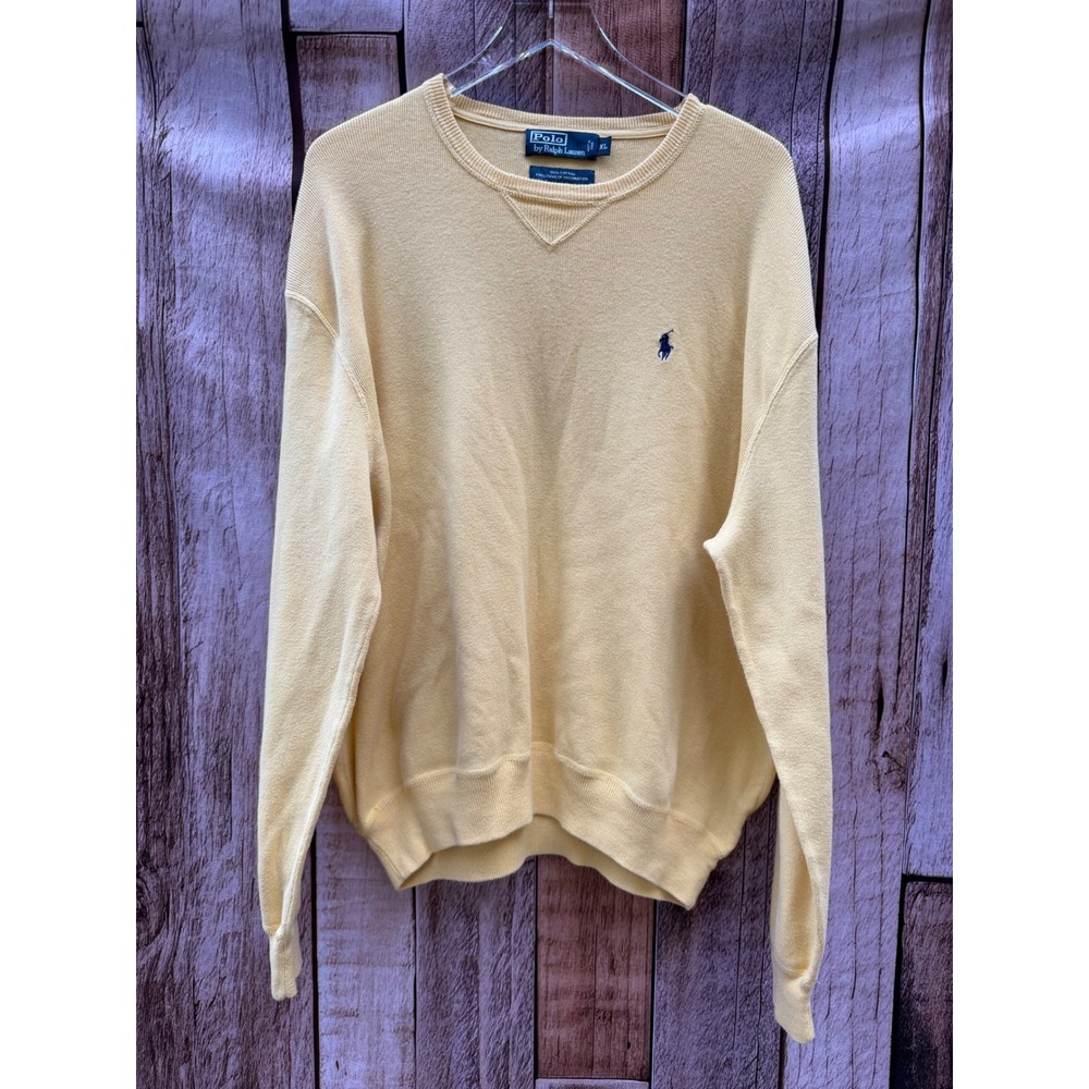Polo Ralph Lauren Cotton Crewneck Sweater Yellow Preppy Classic Grandpa Size XL